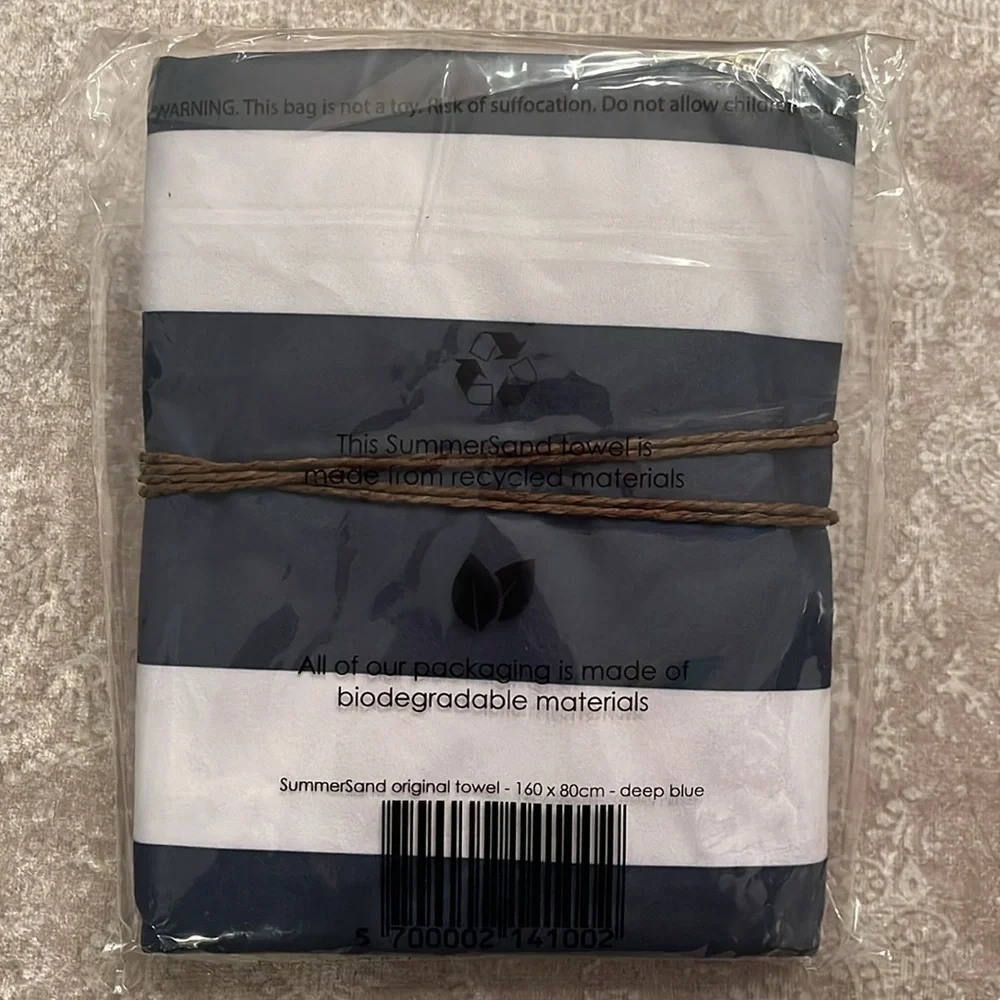 Brand New Microfiber Beach Towel Sandfree Quick Dry Blue White Stripes Vacation